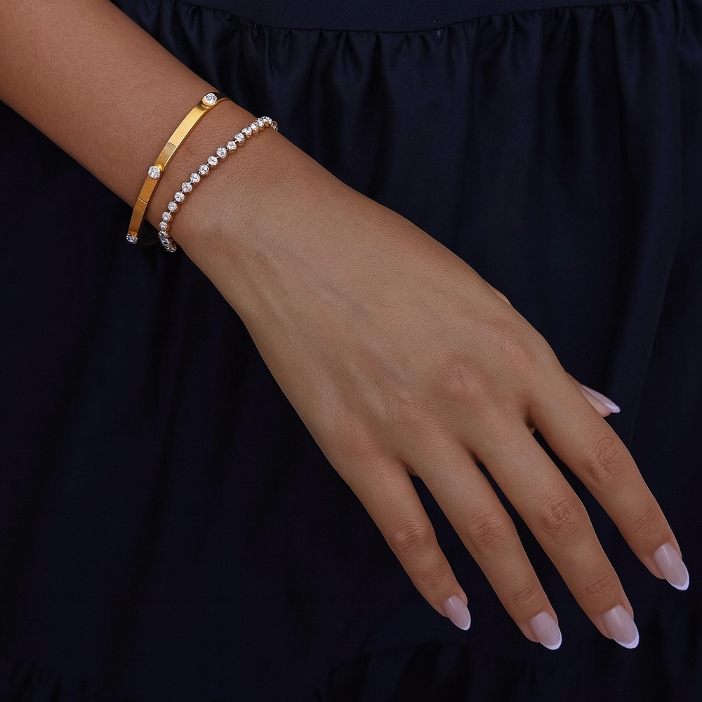 NEW 18K GOLD PLATED BRACELET SET “ÉLARA” – Tennis + Crystal Bangle